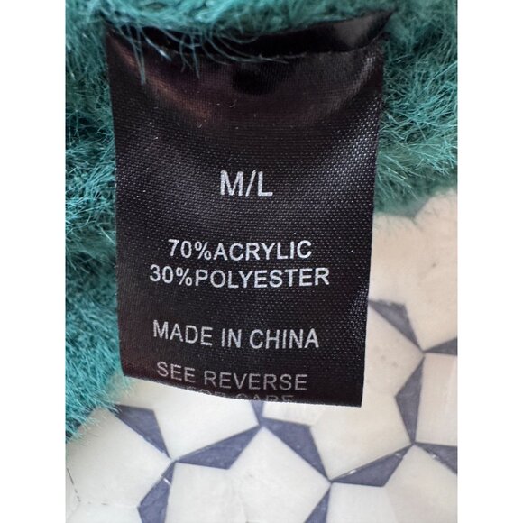 Teal Fuzzy Sweater W/ Sequin Sleeves M/L By Wishlist - Picture 5 of 7